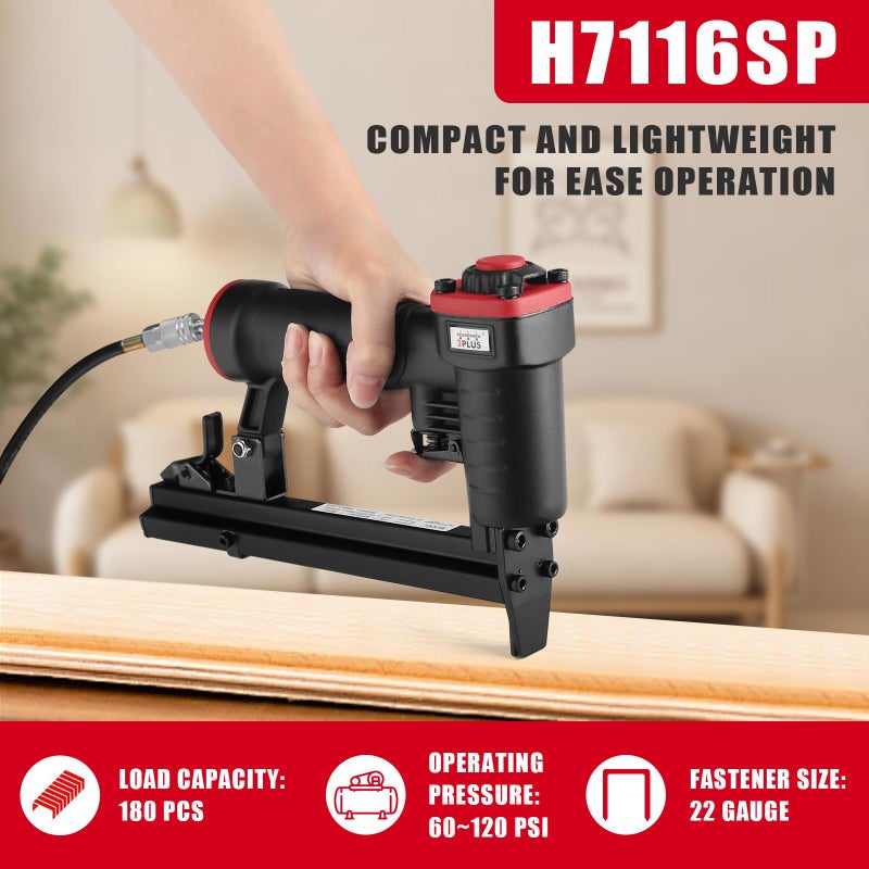 3PLUS H7116SP 22 Gauge 3/8-Inch Crown Pneumatic Upholstery Stapler for 71 Series Staples, 1/4-Inch to 5/8-Inch - Image 2